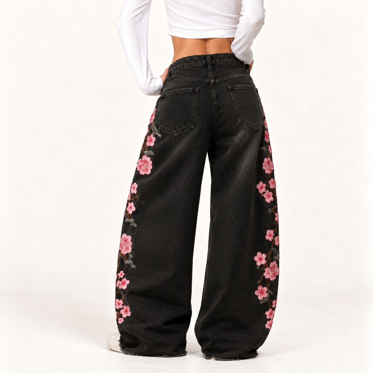 Retro Embroidered Wide-Leg Jeans