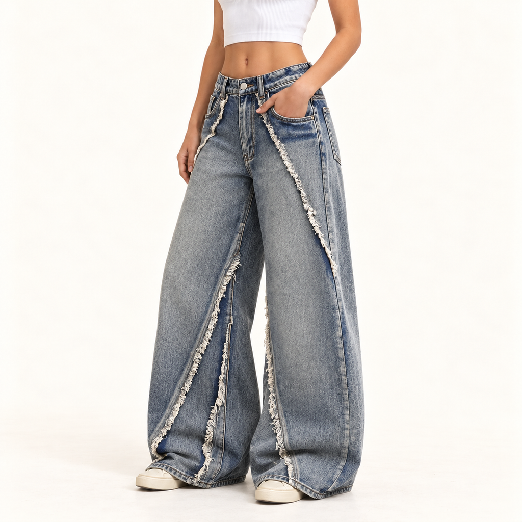 European Street Style Wide Leg Denim Jeans