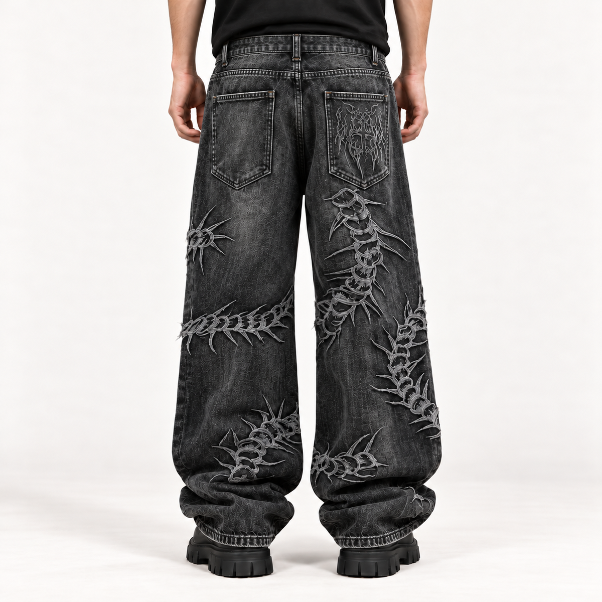 Soykre Bold Embroidered Wide-Leg Jeans