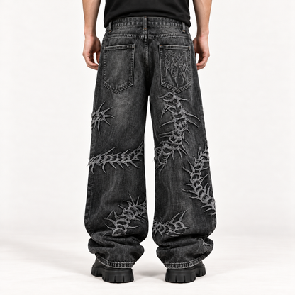 Soykre Bold Embroidered Wide-Leg Jeans