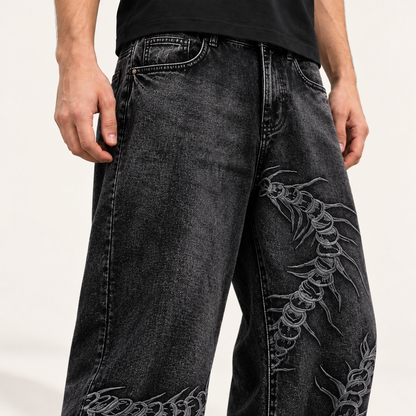 Soykre Bold Embroidered Wide-Leg Jeans