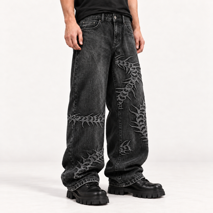 Soykre Bold Embroidered Wide-Leg Jeans